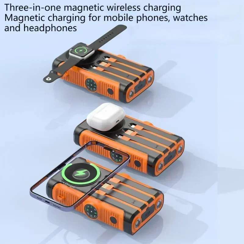Solar Emergency Charger - แบตเตอรี่สำรองพลังงานแสงอาทิตย์ 50000mAh ชาร์จไร้สายแบบแม่เหล็ก 22.5W สำหรับแคมป์ปิ้ง พร้อมสายเคเบิล